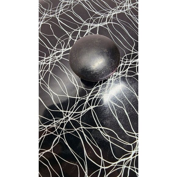 1950's Vintage Serendipity Spaghetti String Pink & Black Abstract Enamel Skillet - Picture 8 of 16